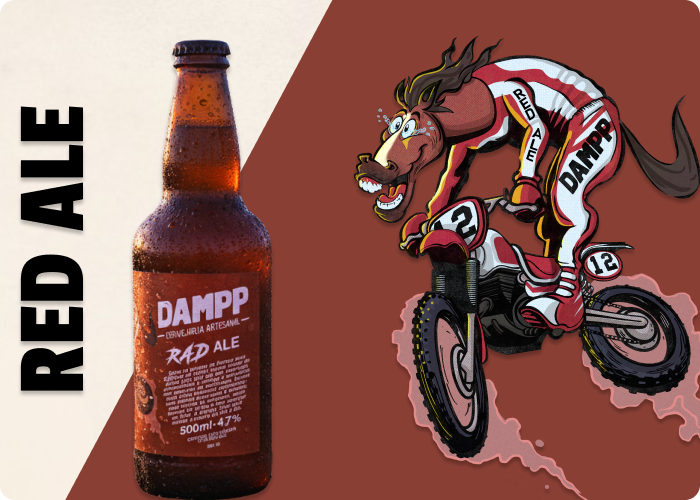 Mascote e Garrafa Dampp Beer Red Ale